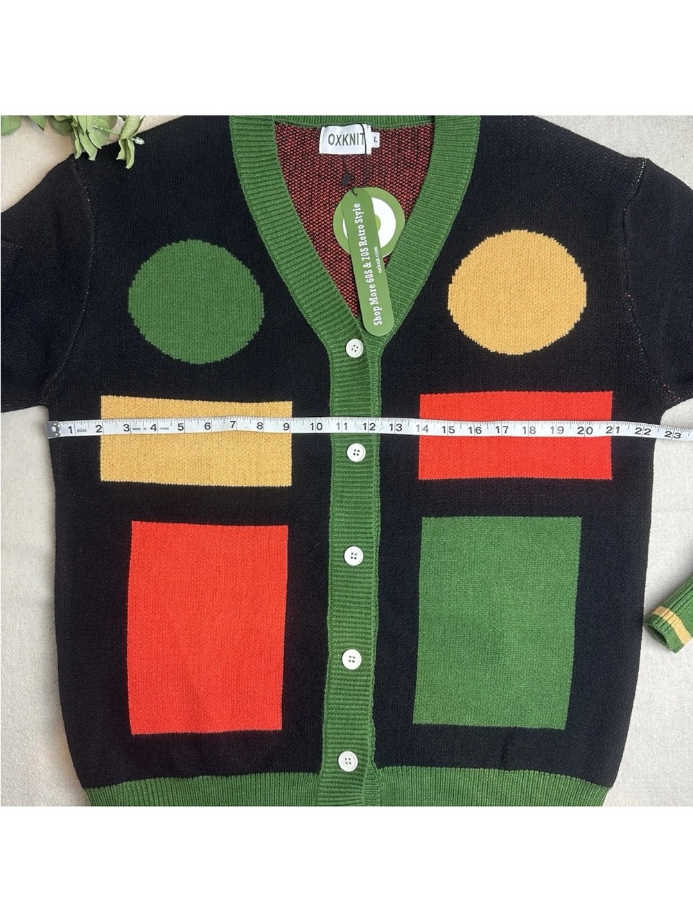 Oxknit Men's Retro Grandpa Cardigan Bright Artsy Geometric 60s 70s NWT - Picture 10 of 12